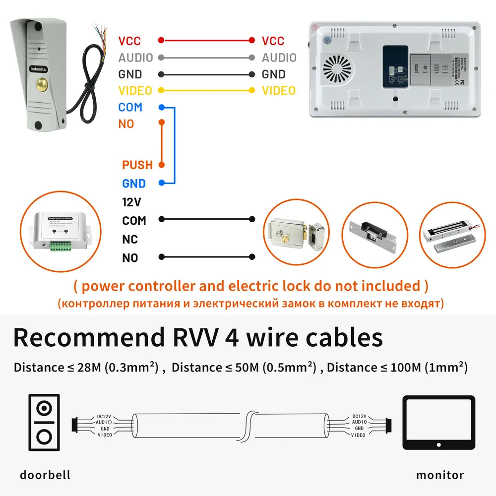 Home Video Intercom System, WIFI Video Doorbell Door, IP65 Impermeável, Suporte à Prova de Vandal, Desbloquear para Villa Escritório Apartamento