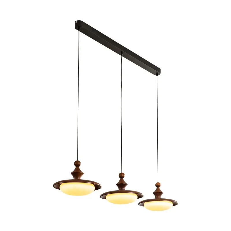 

Medieval solid wood restaurant chandelier three-head long plate living room bar small chandelier wabi sandy wind retro dining
