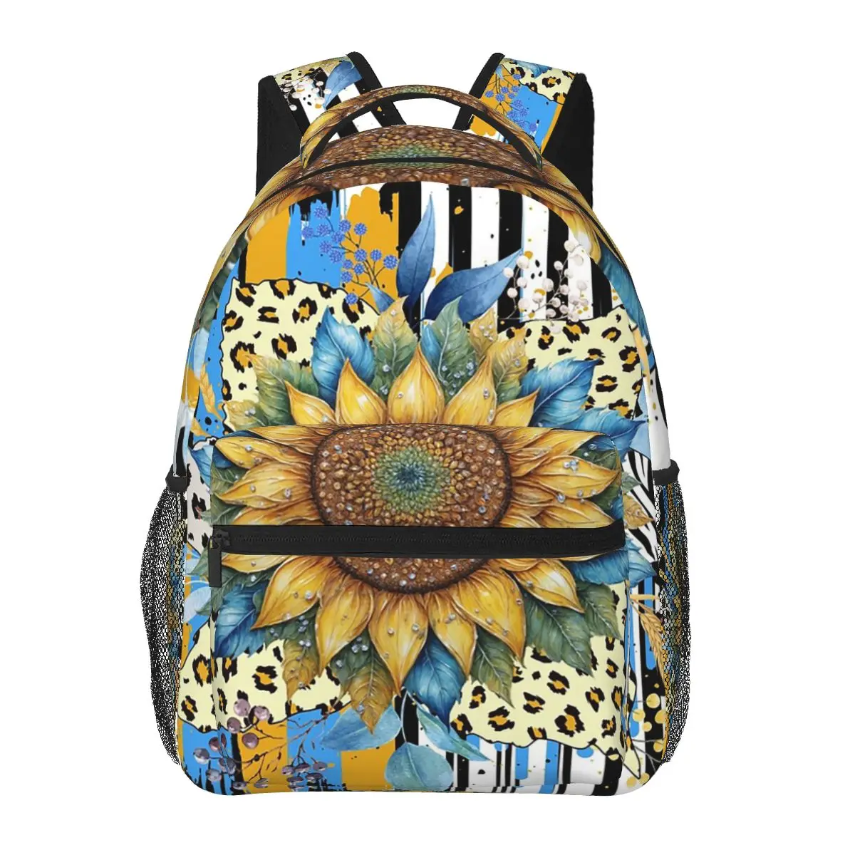 

Leopard Sunflower Pattern Student Backpack School Bag Hiking Travel Daypack for Boys Girls Fashion Bookbag Shoulder Bags