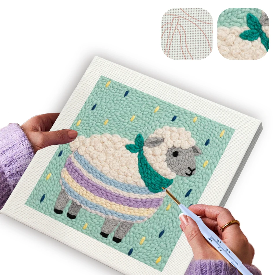 

GATYZTORY punch needle embroidery Yarn 25x25cm wooden embroidery hoops animals embroidery and creativity Sewing kit Decorative