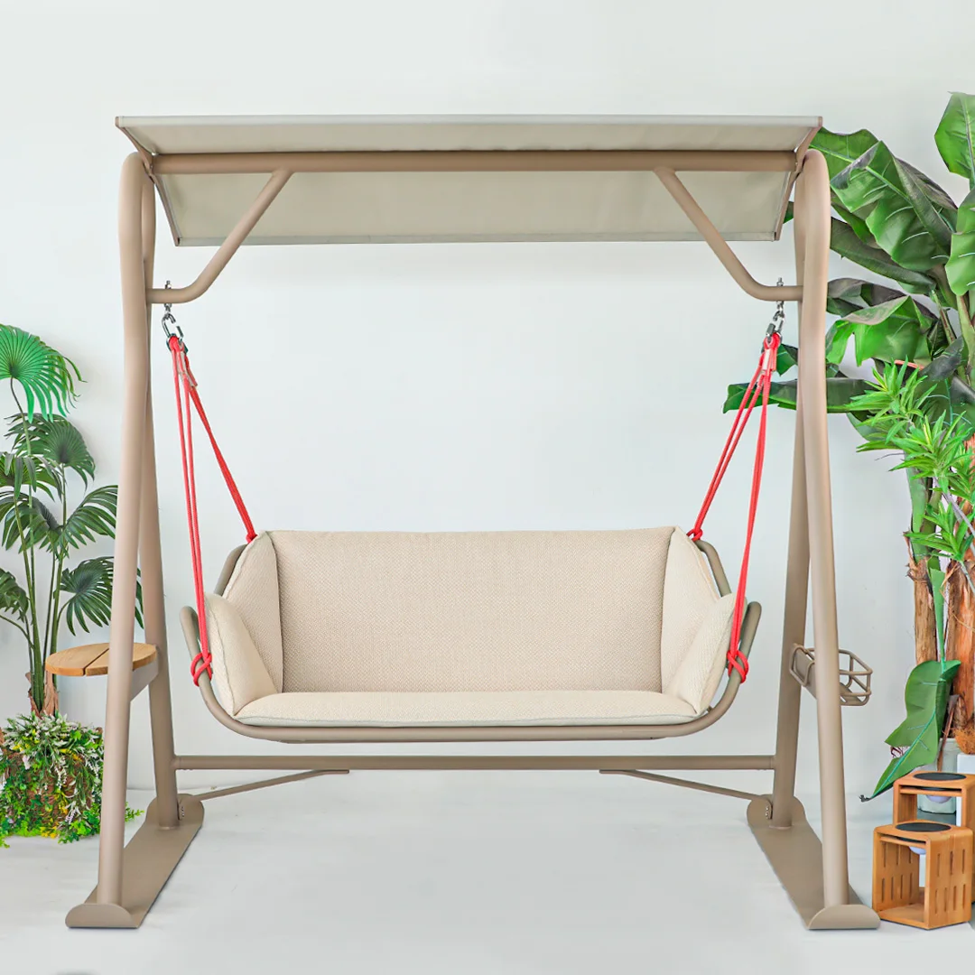 High Quality Patio+Swings Garden Swing Set Beach Solar Energy Metal Patio Wrought Cast Aluminium 2 Seater Swing Chair