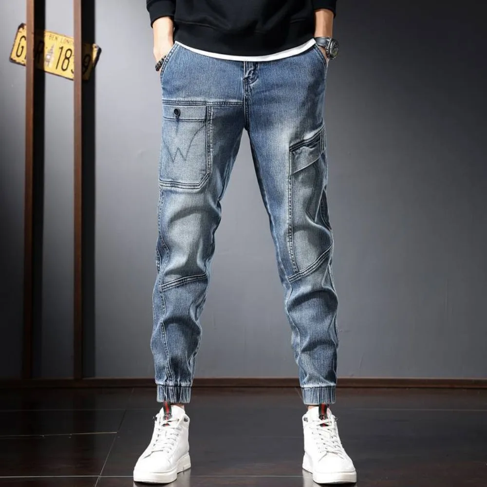 Autumn Versatile Fashion Vintage Cargo Jeans Men's Invisible Open Crotch Outdoor Sex Harlan Pants Exotic Men Clothing Slacks