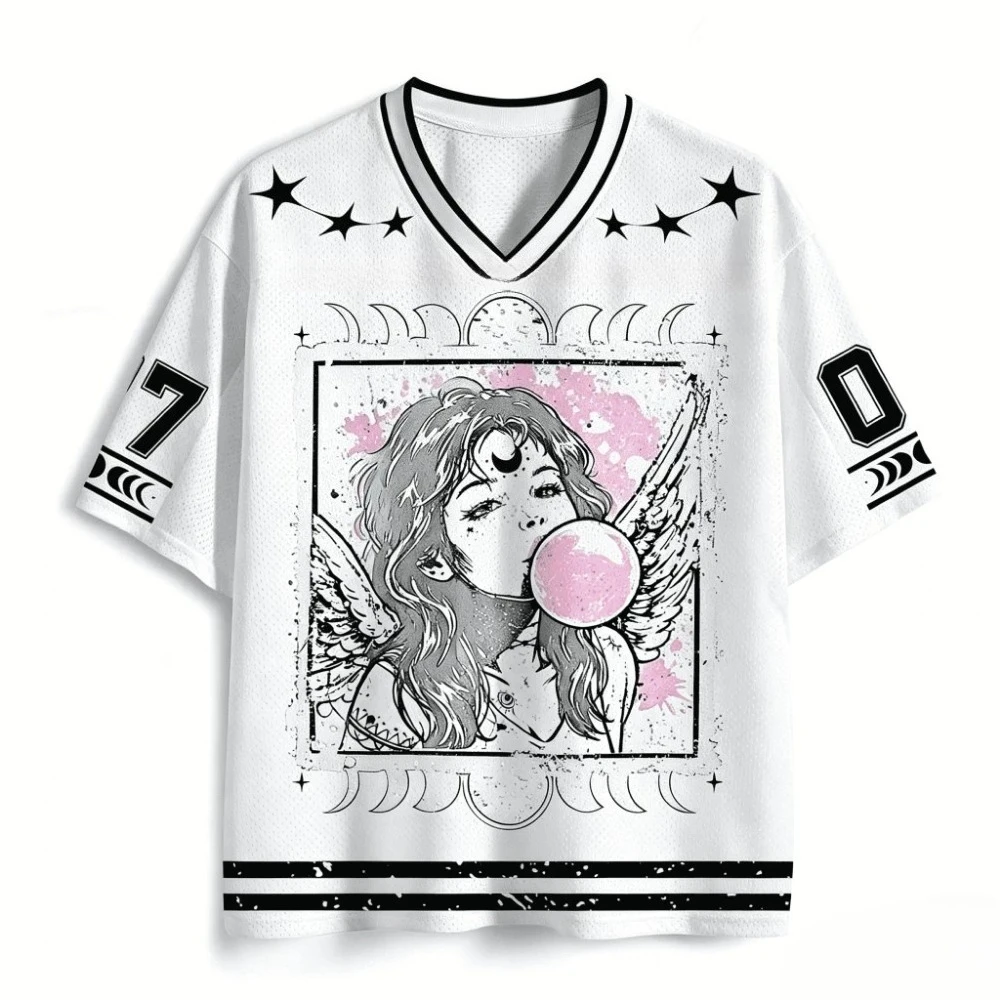 Harajuku Gothic Angel Bubble Gum 3D-Druck Atmungsaktives Schnelltrocknendes T-Shirt für Männer und Frauen Outdoor Street Casual Sport Eltern-Kind-Bekleidung – Detail 5