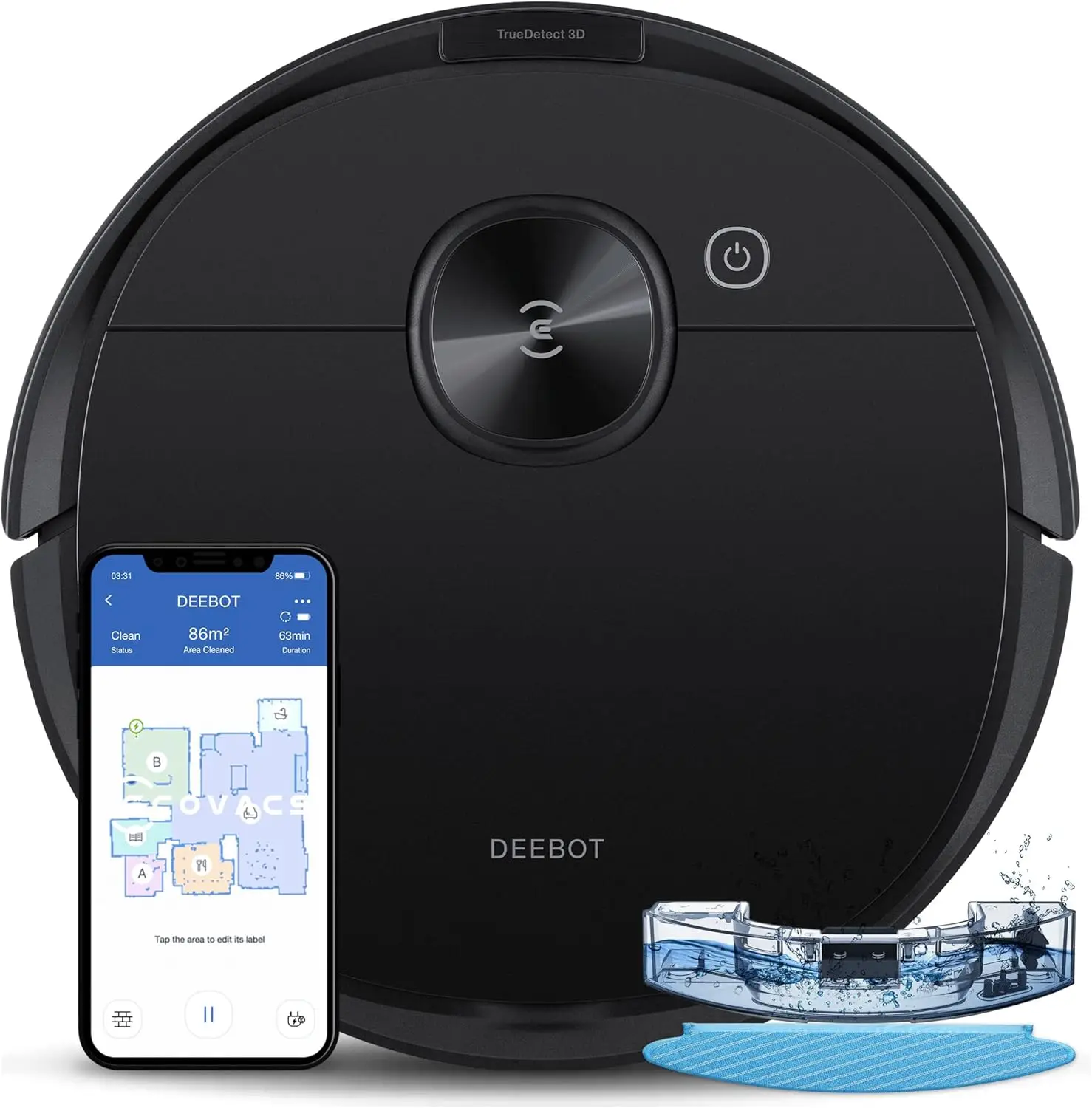 مكنسة وممسحة روبوت ECOVACS Deebot N8 Pro، شفط قوي 2600 باسكال، ملاحة LiDAR القائمة على الليزر، كشف العوائق الذكية، متعددة