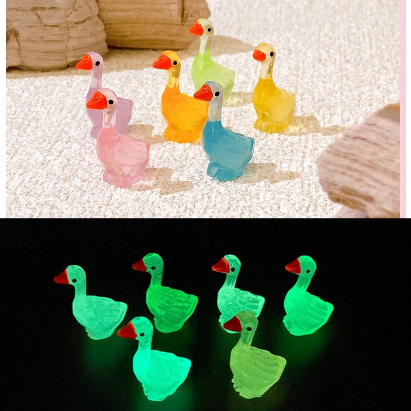 10PCS Mini Swan Glow At Dark Vivarium DIY Accessories Mimiature Figurines Fairy Garden Decoration Kawaii Animals Toys
