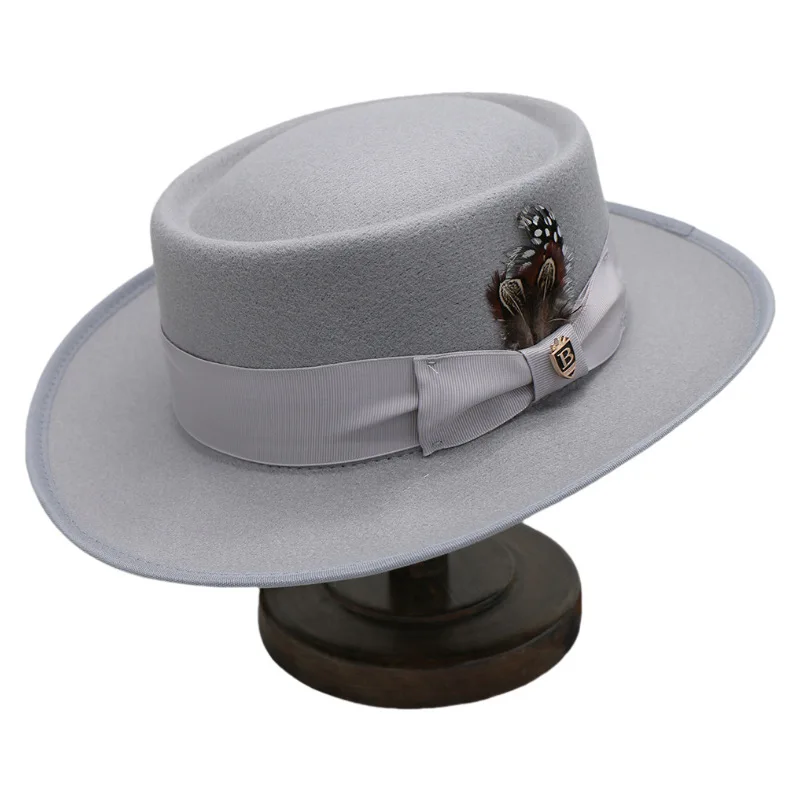 Hot-selling Pork Pie Hat, Woolen Hat, Round Ring Woolen Hat, British Style Men's And Women's Jazz Hat