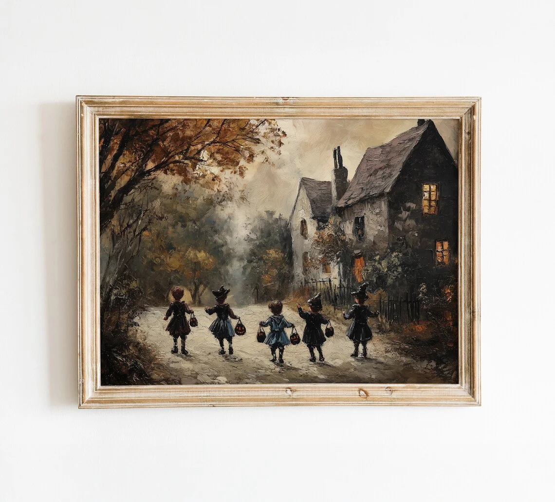 Vintage Halloween Wall Art Print, Trick or Treat Decor, Children Costume Poster, Retro Artwork for Living Room and Bedroom