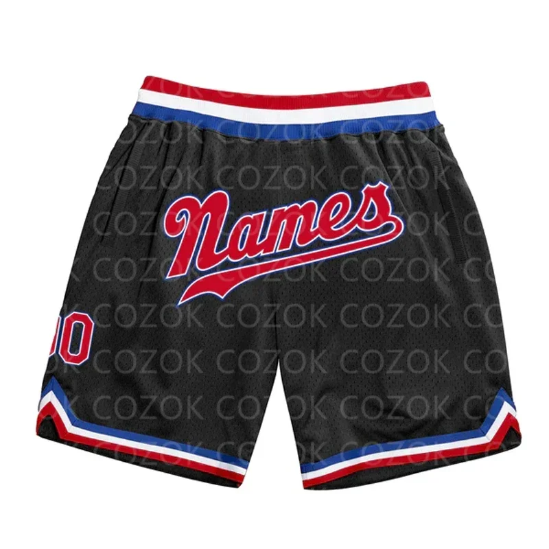 

Custom Black Red Blue Authentic Basketball Shorts 3D Printed Men Shorts Name Mumber Quick Drying Beach Shorts