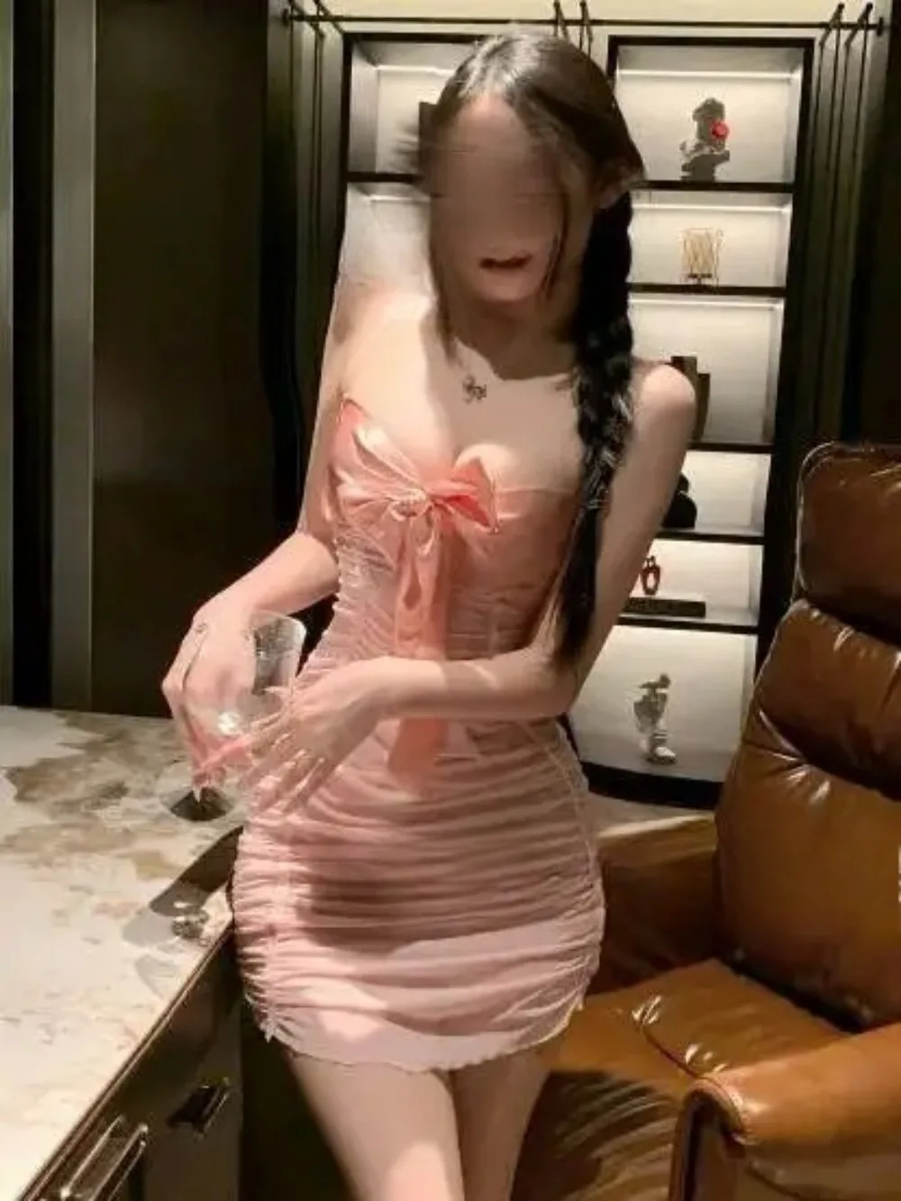 Sexy, schlankes, figurbetontes Kleid, elegant, reines Verlangen, Versuchung, durchsichtig, gerüschtes Band, Schleife, Nachtwäsche, heißes, süßes Tank-Minikleid