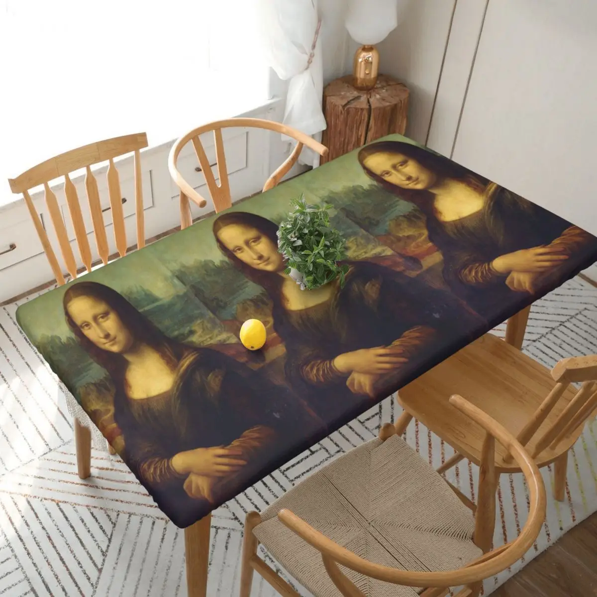 Mona Lisa By Leonardo Da Vinci Custom Rectangular Tablecloth Waterproof Table Cover for Festival Party Decorations Table Cloth