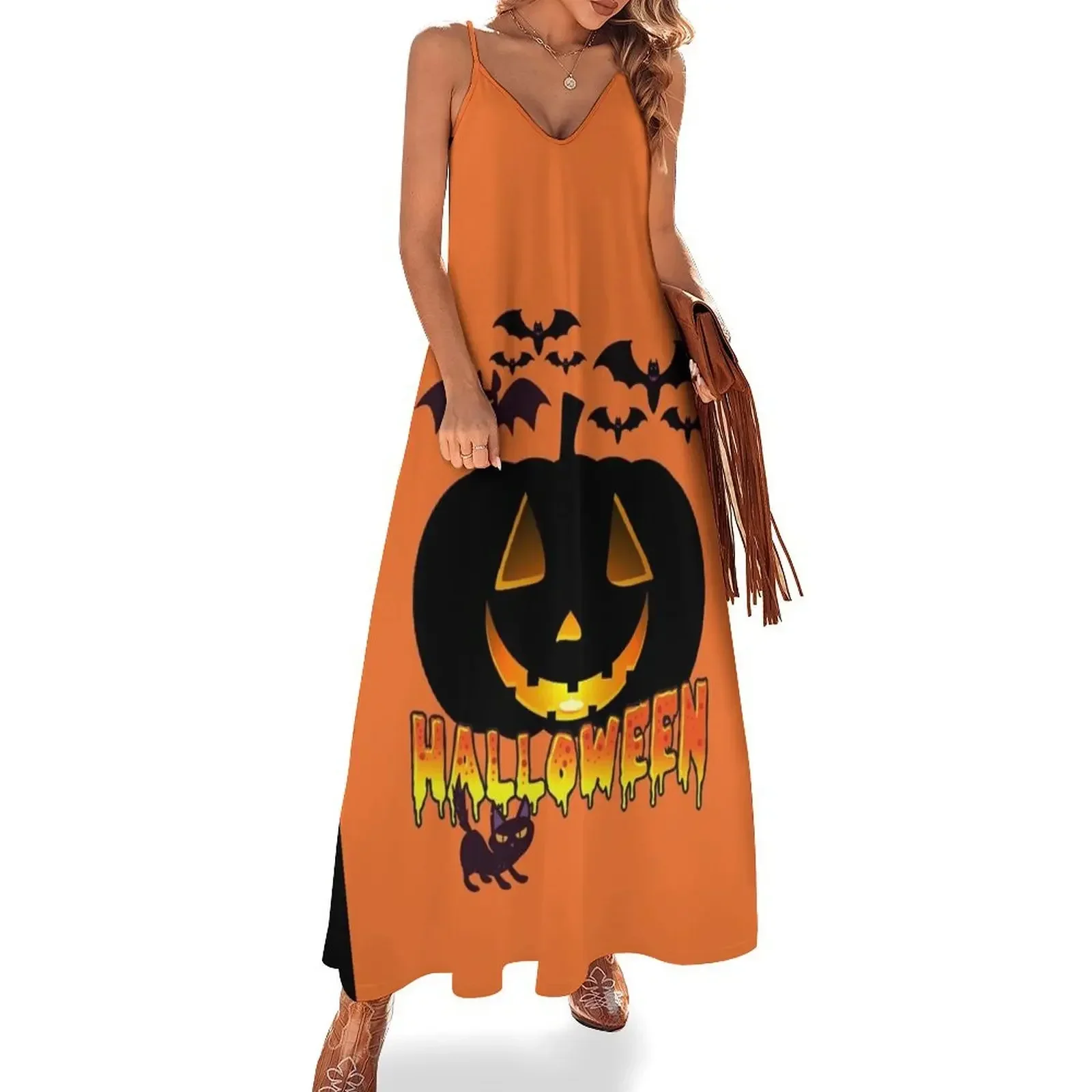 

Halloween Spooky Pumpkin Sleeveless Dress prom dress women's evening dresses women dresses summer clothes for women Dress