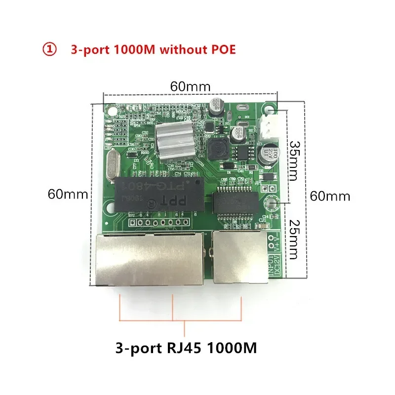 3-poorts Gigabit-switchmodule wordt veel gebruikt in LED-lijn 5-poorts 10/100/1000 m contactpoort mini-switchmodule PCBA-moederbord