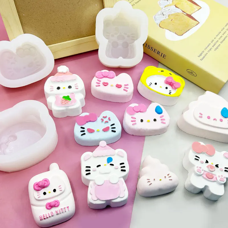 Sanrio Kawaii Anime Hello Kitty Silicone Molds Various Cake Baking Tools Wax Bottles Sugar Cheese Ice Cream Molds Soap Molds