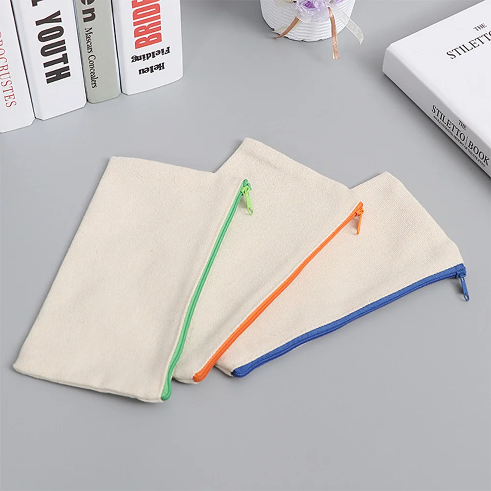 15Pcs Canvas Pencil Bag Blank Multifunctional Zipper Pouch Large Capacity Pen Case for School Office Cosmetics Coin Purse