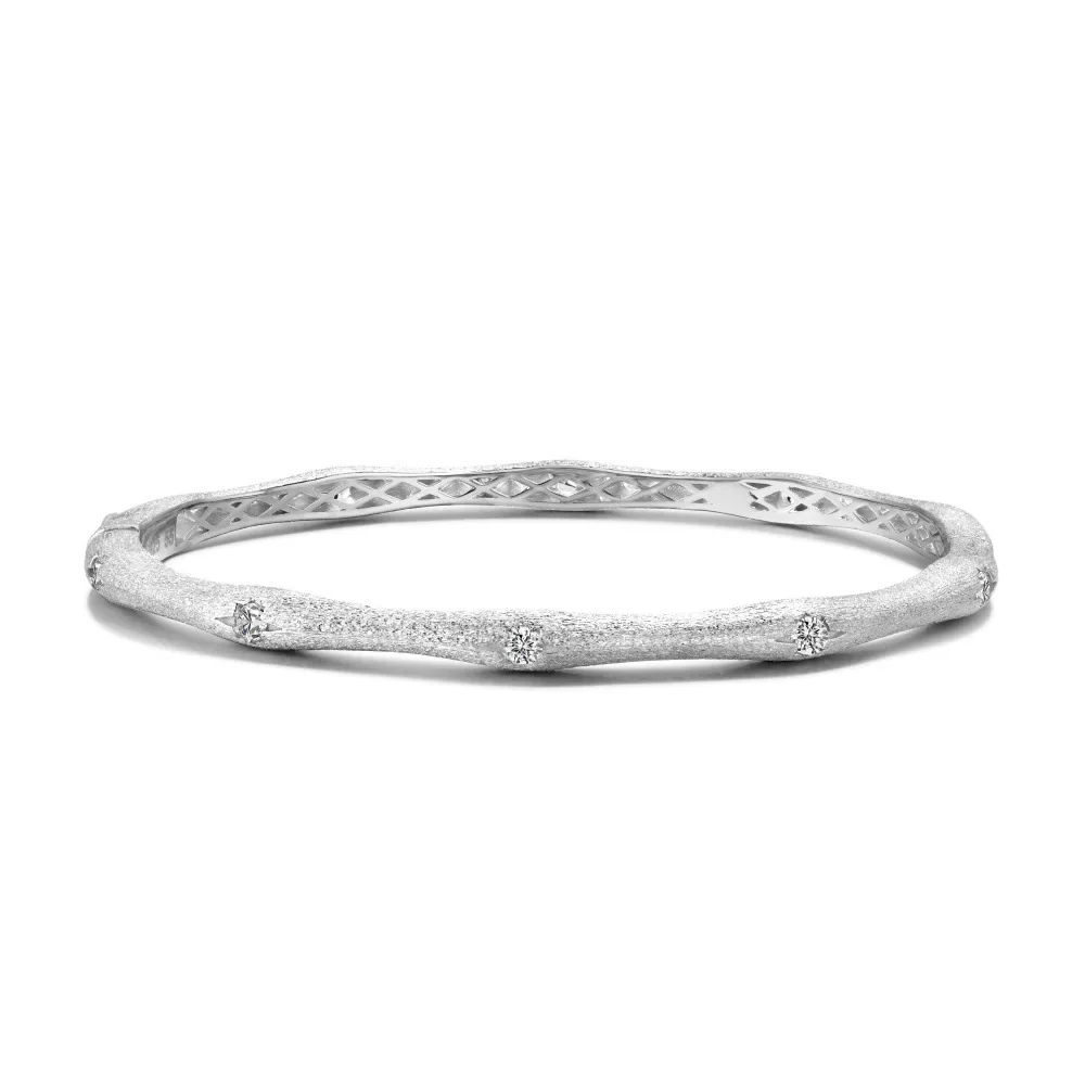 

HOT SALE S925 silver bracelet for women, simple and versatile design, niche bamboo frosted craft closed bracelet