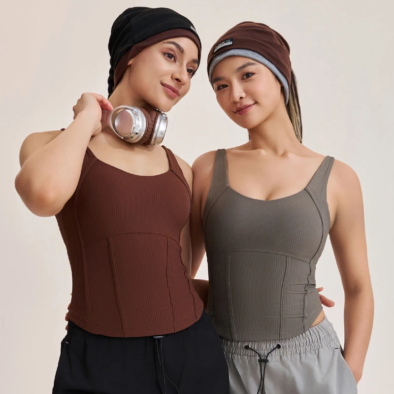 SharpStar Ribbed Women Texture Sports Vest with Built-in Chest Pad Breathable Tennis Vest  Moisture-wicking Workout Pilate Vest