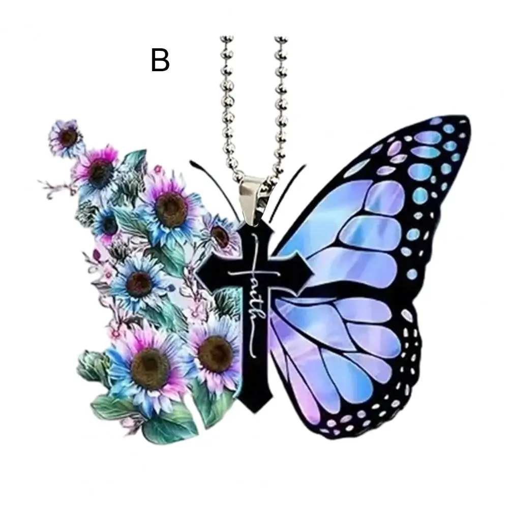 Acrylic Pendant Faith Keychain Butterfly Key Chain Pendant Rearview Mirror Ornament Elegant Car Accessory with Inspirational