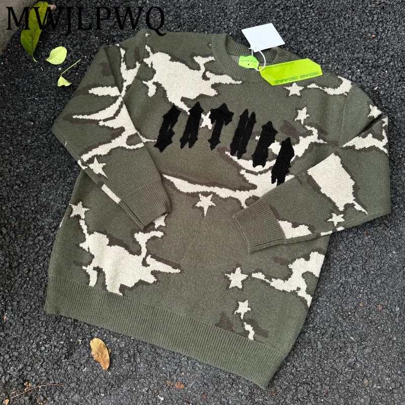 

MWJLPWQ Американский камуфляжный дизайн, мужской свитер, уличный свитер с круглым воротником, элитный трикотаж для пары, повседневные топы, осень-зима 12168