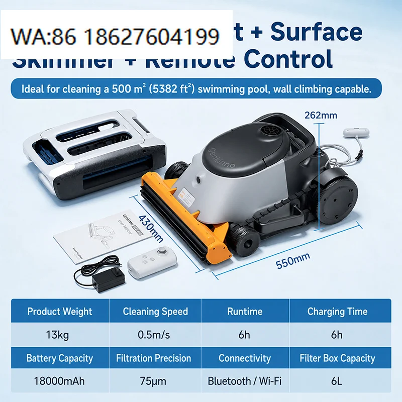 For Pool Vacuum Cleaner Automatic Smart Cordless Pool Robot Cleaner with Wall Climbing Wireless Underwater Vacuum Cleaner Cleani