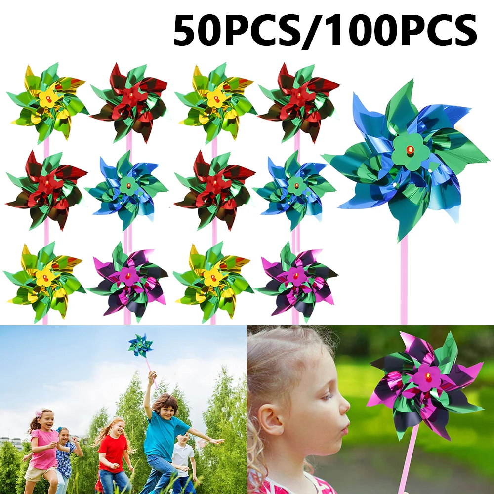 50 PCS Plastic Colorful Pinwheels Tricolor Party Pinwheels DIY Lawn Pinwheels Garden Patio Decoration Decoration Pinwheels