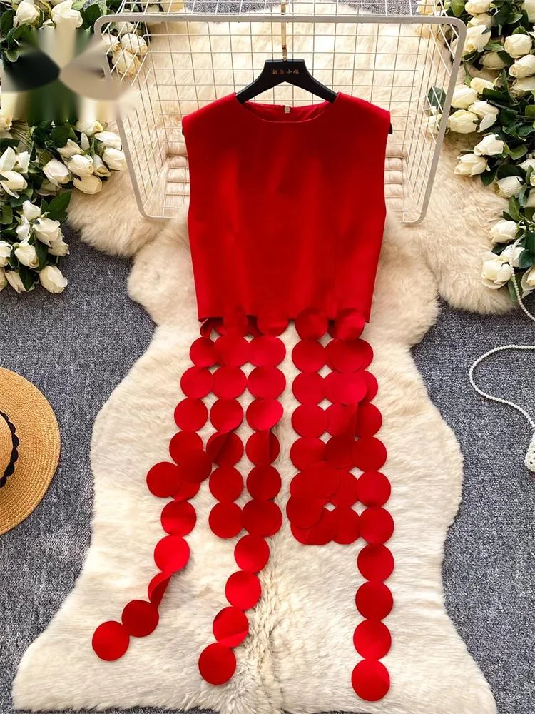

OL Tassel Edgy Blouses Sleeveless Zipper Design Splice Summer Fashion Top Women Irregular Polka Dot Retro Senior Shirt