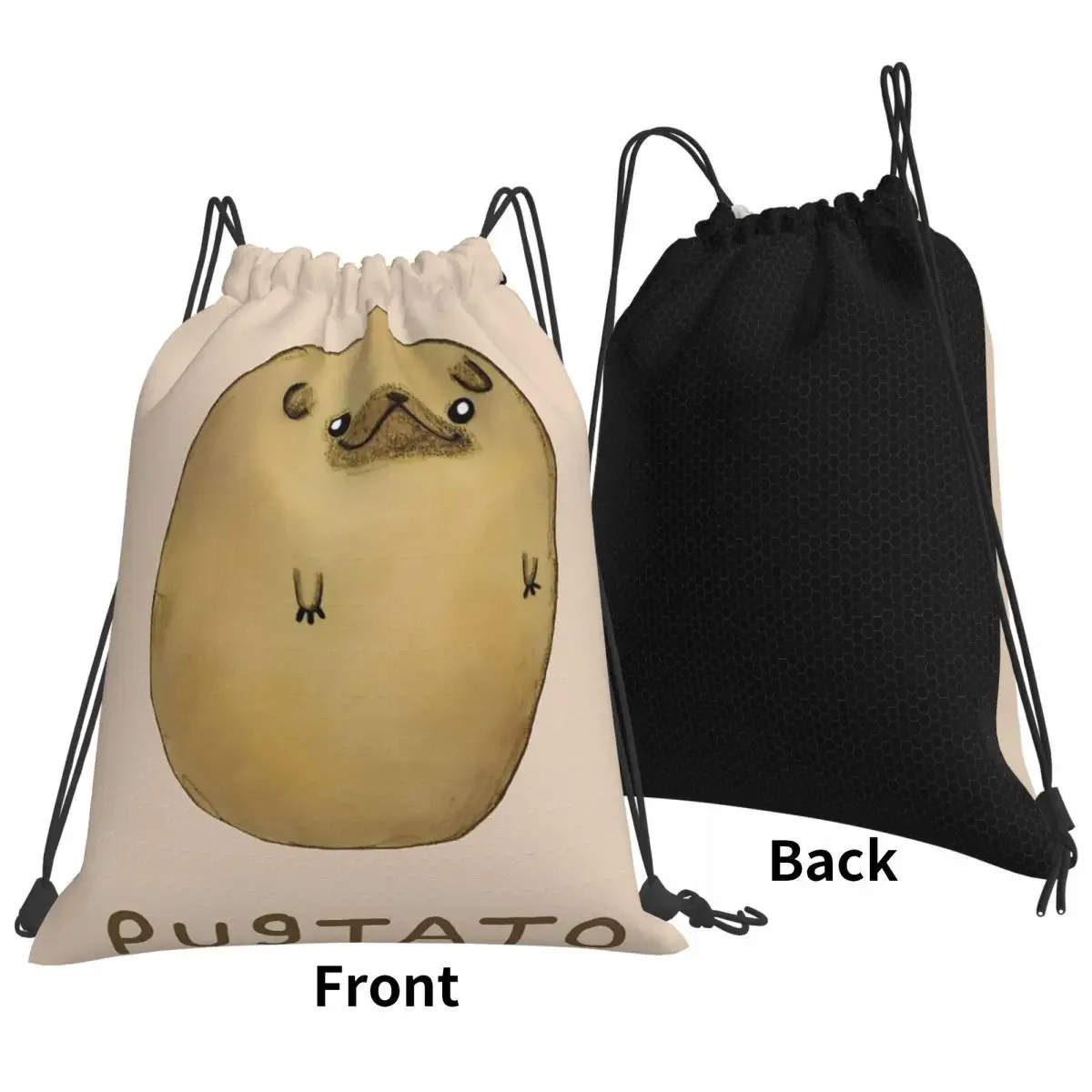 Pugtato-mochila portátil con cordón para estudiantes, bolso deportivo con bolsillo para libros, de viaje