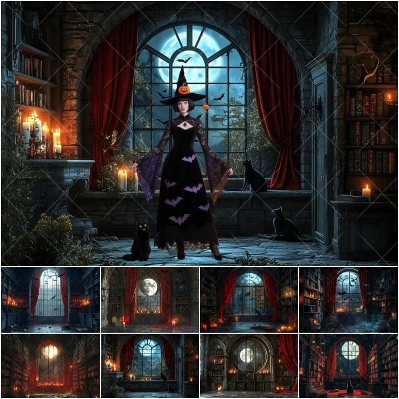 Gothic Vampire Medieval Castle Backdrop Halloween Scary Rainy Night Lightning Party Decor Photography Backgrounds Photo Props