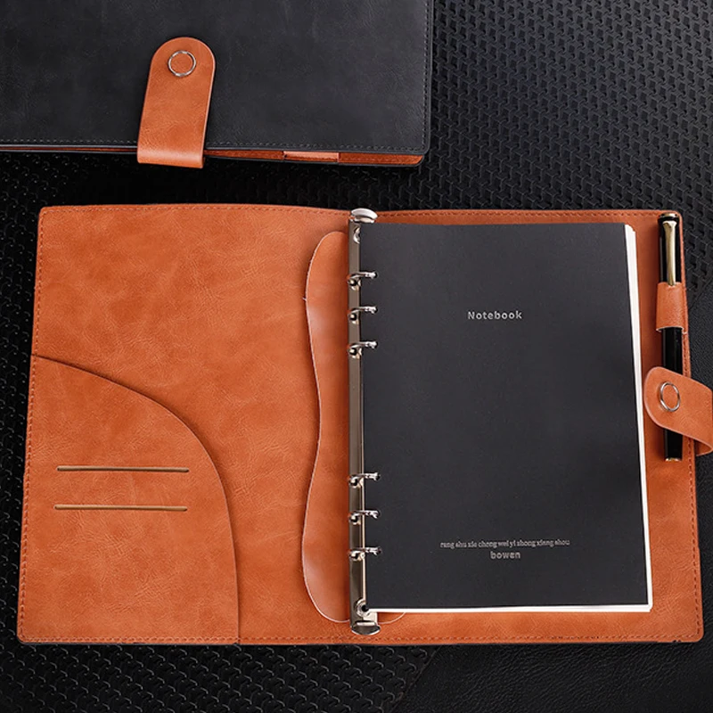 A5/B5 Loose-Leaf Notebook,Simple Business Soft PU Cover,Removable Metal Clip,100 Sheets/Book,Office Study Stationery