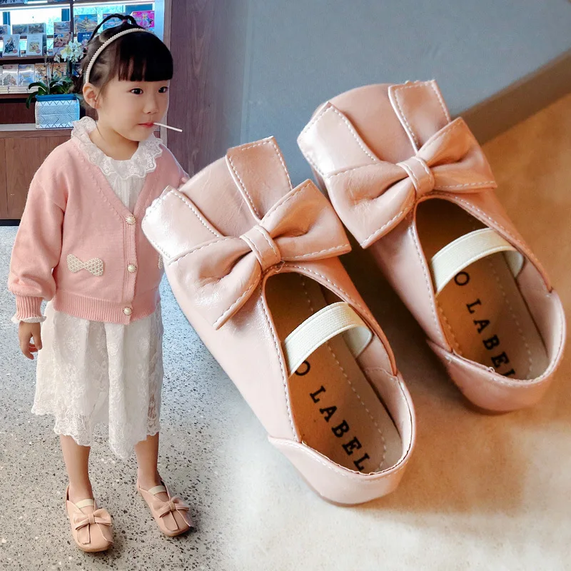 Kids Leather Shoes Fashion Little Girls Princess Bow Shoes Spring Baby Toddler Children Flats Dress Shoes Mini Melissa Shoes