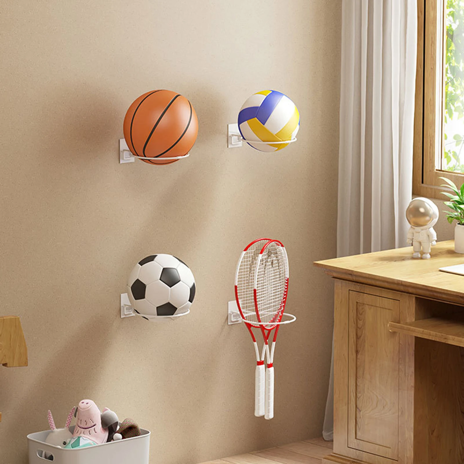 Wall Mounted Ball Storage Rack Carbon Steel Sports Balls Display Tool For Basketball Volleyball Rugby Soccer Diameter 6.1cm