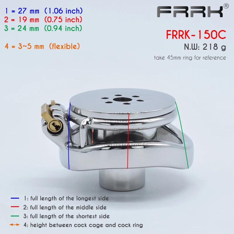 FRRK 150 Curve Penis Rings Negative Small Male Flat Chastity Cage Device Cock Lock Belt Adults Sex Toys For Men 성인용품