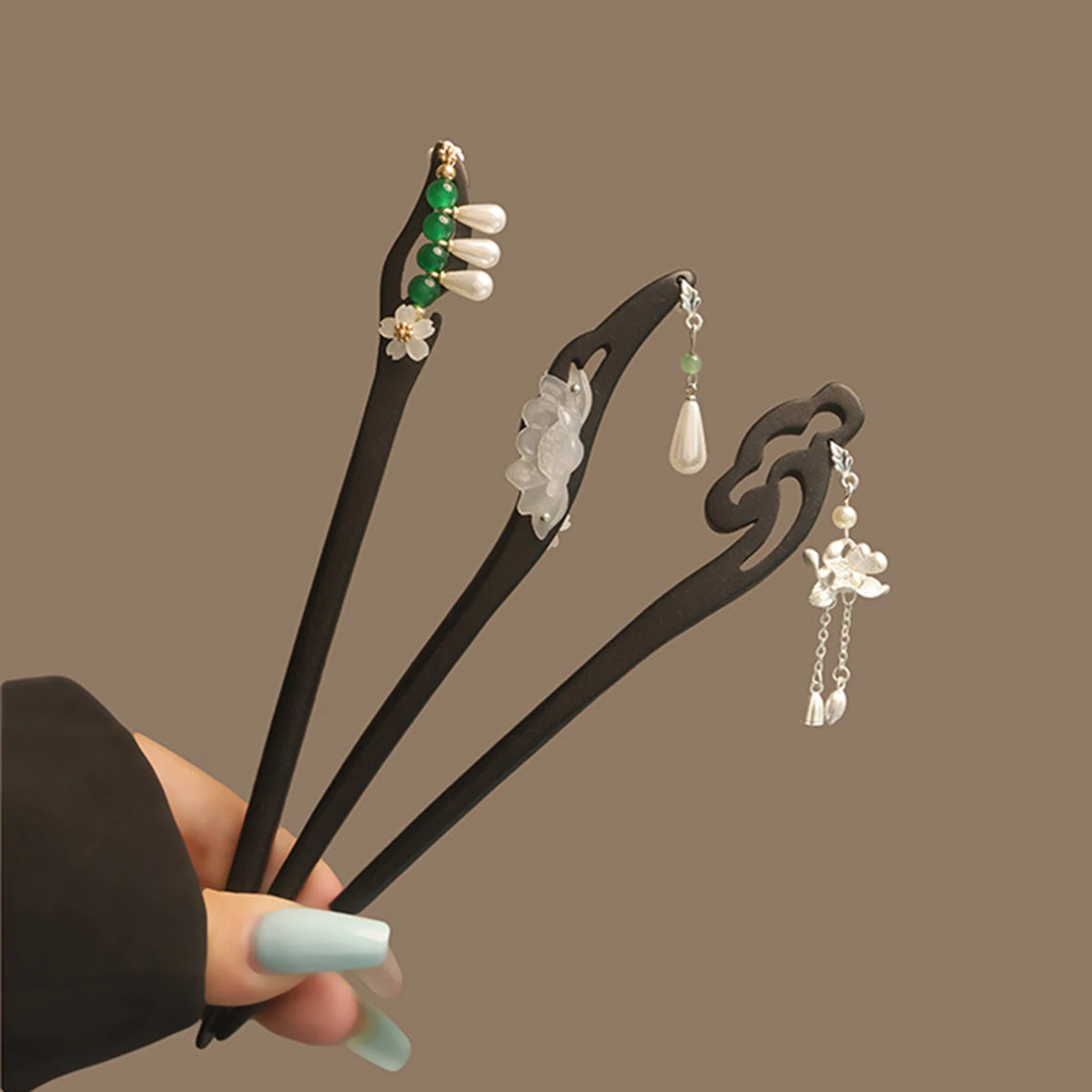 Lotus Sandalwood Hairpin New Chinese Style Flower Pearl Tassel Hair Chopsticks Vintage Style Gentle Women Girls Hair Accessories