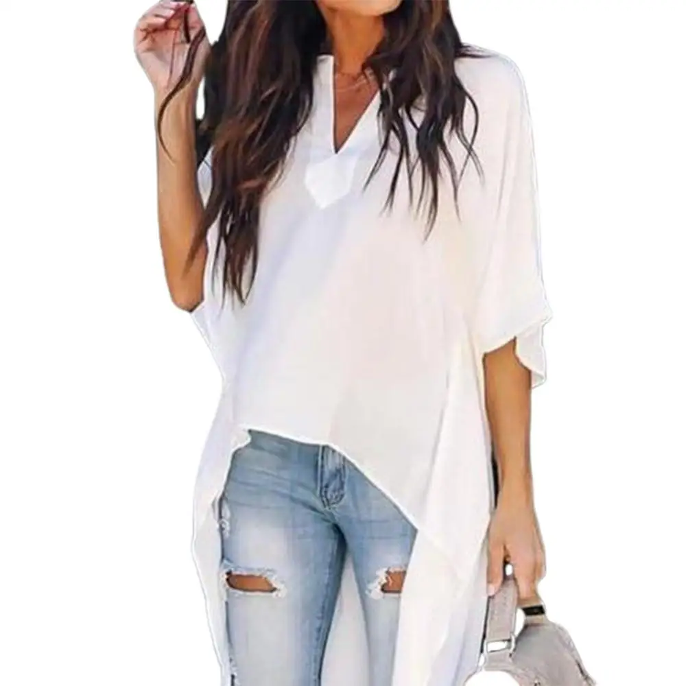 Women Blouse Fashion Casual Women Irregular V-Neck Blouse Half Flare Sleeve Loose Shirt Top Women\'s Clothing 2023 Female Shirts