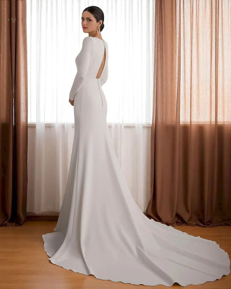 Abiti da sposa semplici per le spose Abiti da sposa a sirena con colletto quadrato personalizzati Abiti da sposa Abiti da festa di nozze