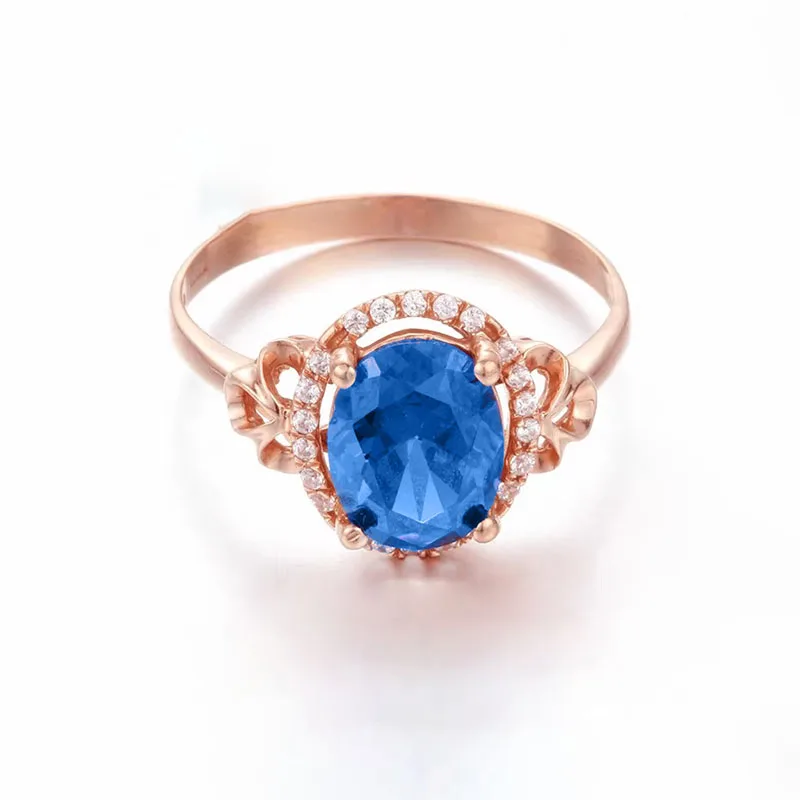 585 Purple Gold Inlay Oval Sapphire Rings for Women Plated 14K Rose Gold Fashion Blue Gems Luxury Ring Banquet Jewelry