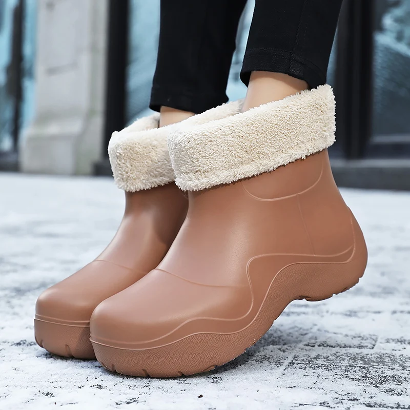 STRONGSHEN-Botas de lluvia de goma para mujer, botines de plataforma impermeables, cálidos, de piel, informales, de fondo grueso