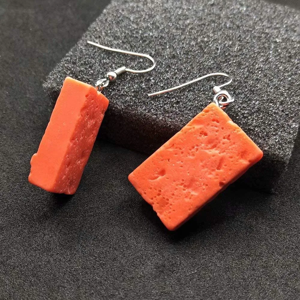 1Pair INS Novelty and Alternative Fun Board Brick Earrings, Dark and Vigorous Girl Brick Earrings