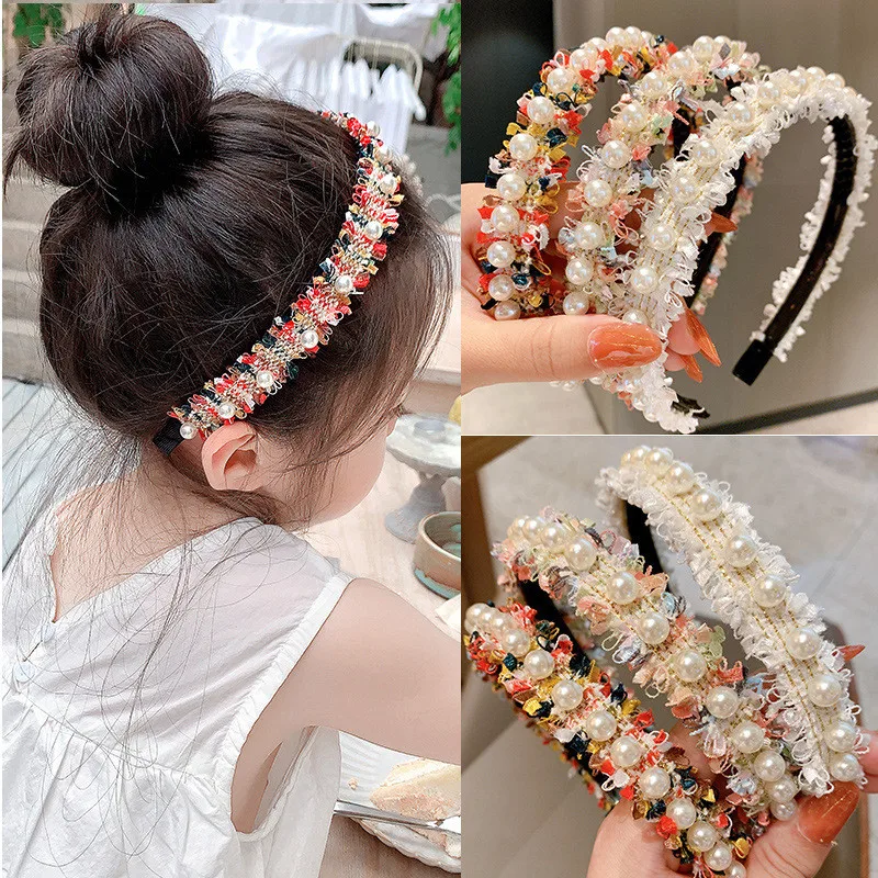 

Children Pearl Streamer Headbands Princess Solid Organza Braided Bowknot Hairbands for Baby Girls Hair Hoops Hair Accessories