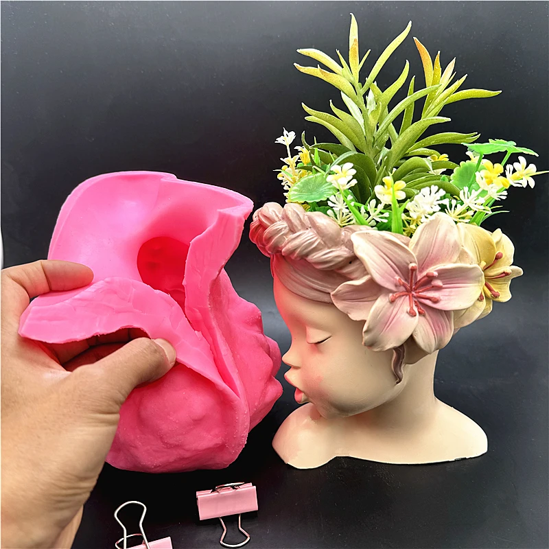 Half body girl flower pot silicone mold DIY flipping resin gypsum concrete crystal drip glue mold making handicraft ornaments