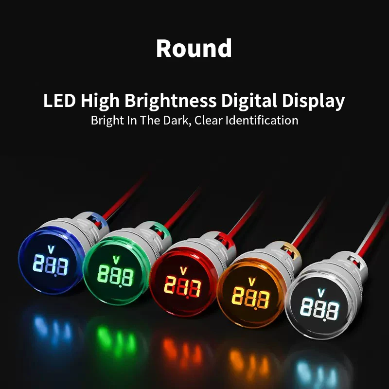 22mm AC 60-500V Mini Voltage Meter LED Voltage Indicator Round Digital Gauge Signal Light  Signal Light Tester