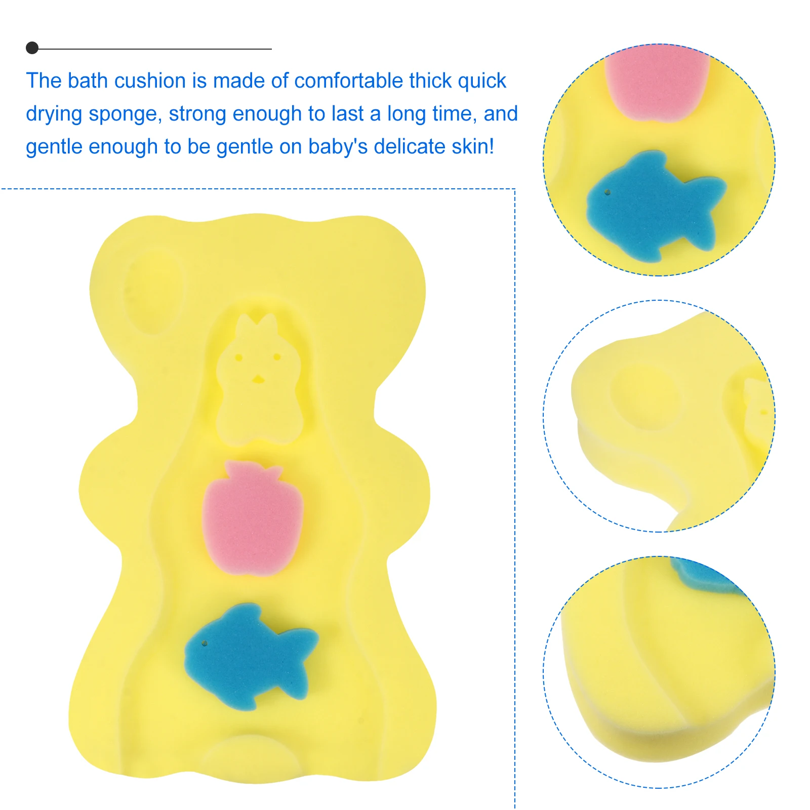 

Bear Shape Baby Cushion Thick Non-Slip Sponge Mat Bathtub Pad Infant Bath Support Lightweight Easy Storage Skid Proof Newborn