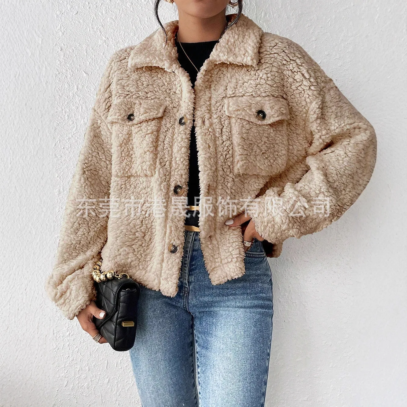 

European American New Fashion Women's Turn-down Collar Long Sleeve Single-breasted Basic Wool Jackets Female Clothes Coats Tops