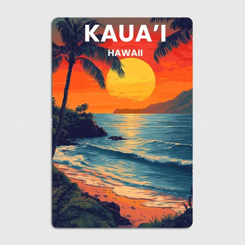 Kauai Hawaii Vintage Travel Scenery Poster Metal Sign Mural Plates Club Tin Home Decor Room Decoration Wall Decor