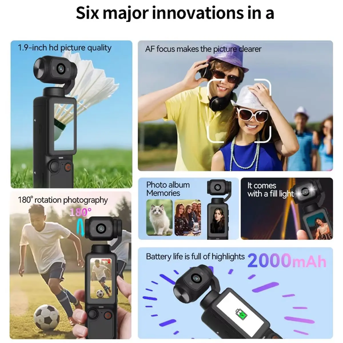 ABGN 1080P WiFi Sports Camera Vlogging Camera with 180° Rotating Lens, Pocket Body Camera Handheld POV Cameras with 32GB Card