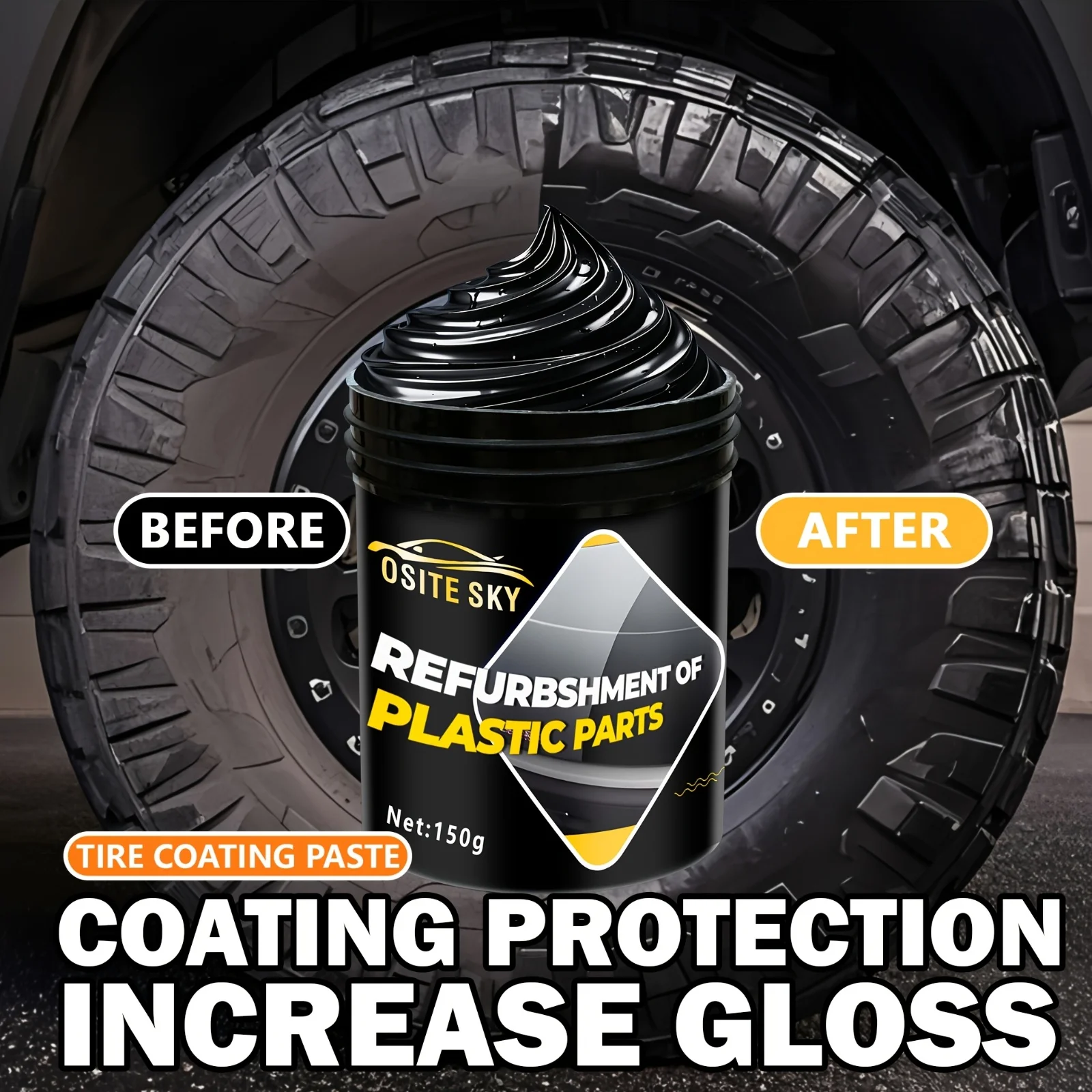 Car Tire Retread Black Gloss Coating Paste - Tire Waxing Black Gloss Long-Lasting Gloss Cream, Motorcycle Tire Brightener, Suita