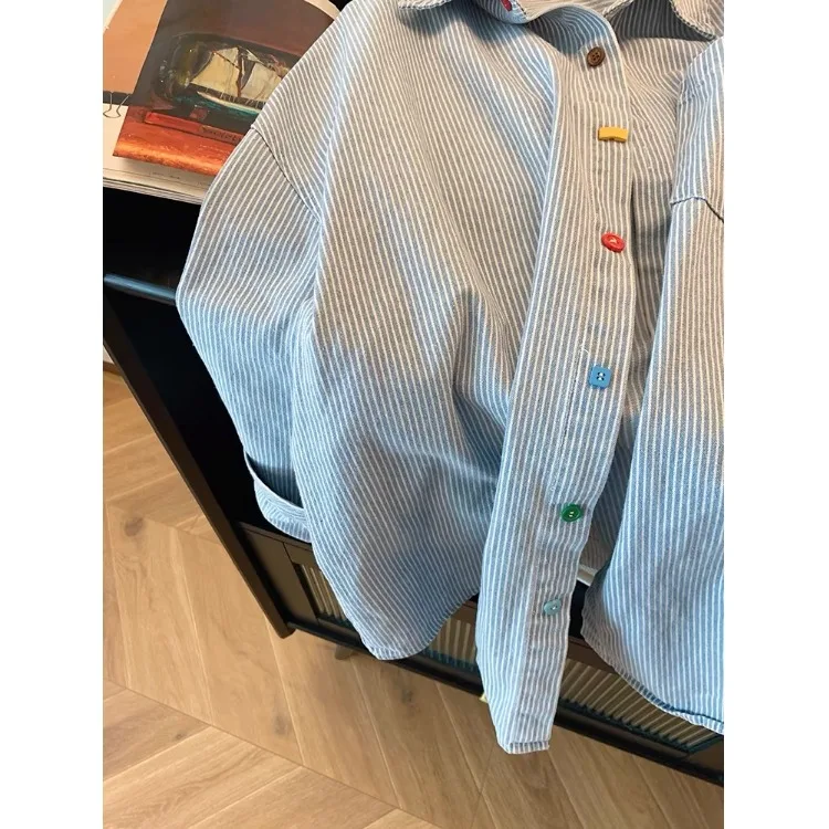 Vintage rayé femmes irt coupe ample printemps automne nouveau Sle boutonné coton Long Sve Ne haut minceur