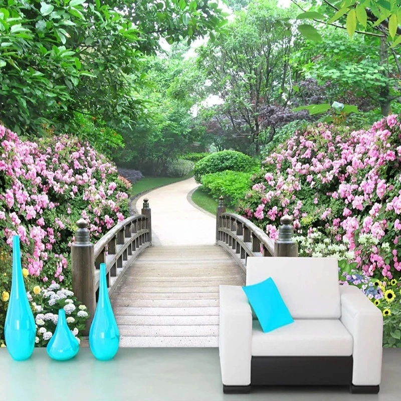 Customized Photo 3D Mural Landscape Pastoral Wood Bridge Park Wallpaper tree Living room TV background wall bedroom restaurant