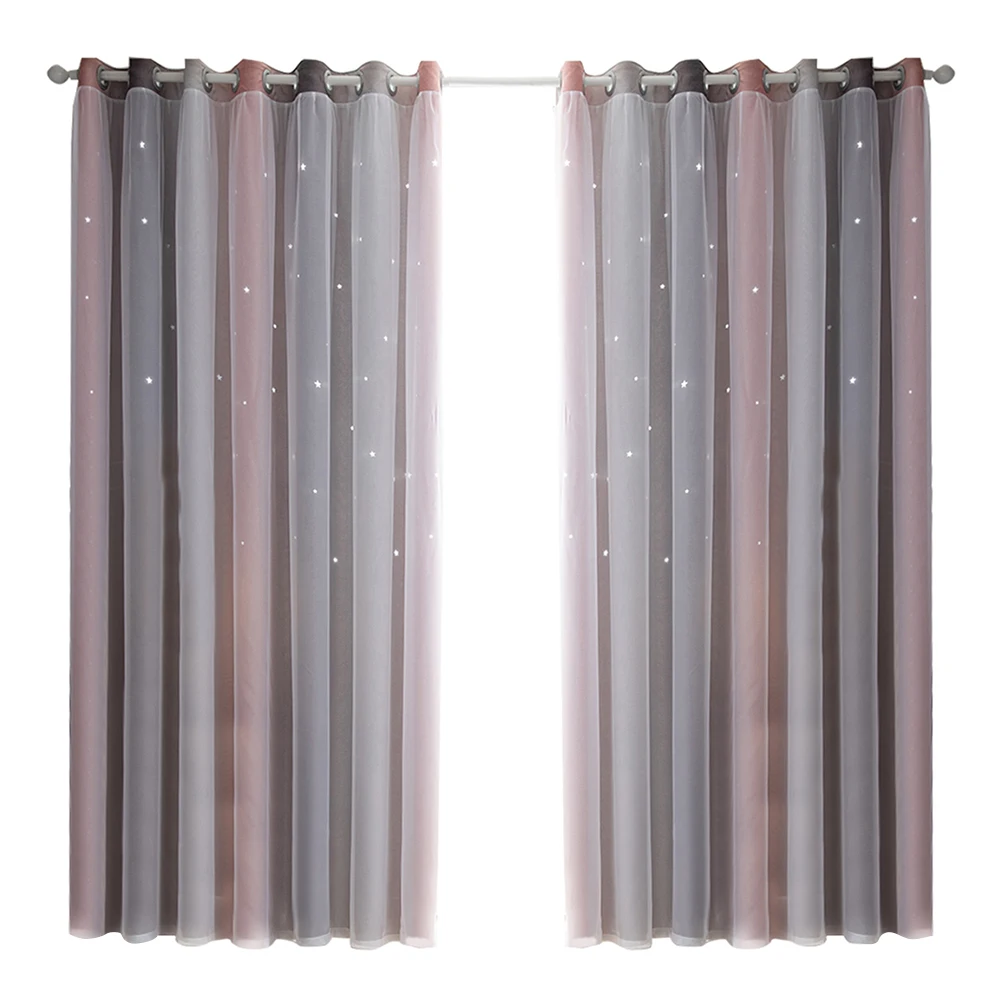 

Window Curtain Blackout Curtains Purple Gradient Drapery Polyester Shading Double Layer Insulation Bedroom Living Room Privacy
