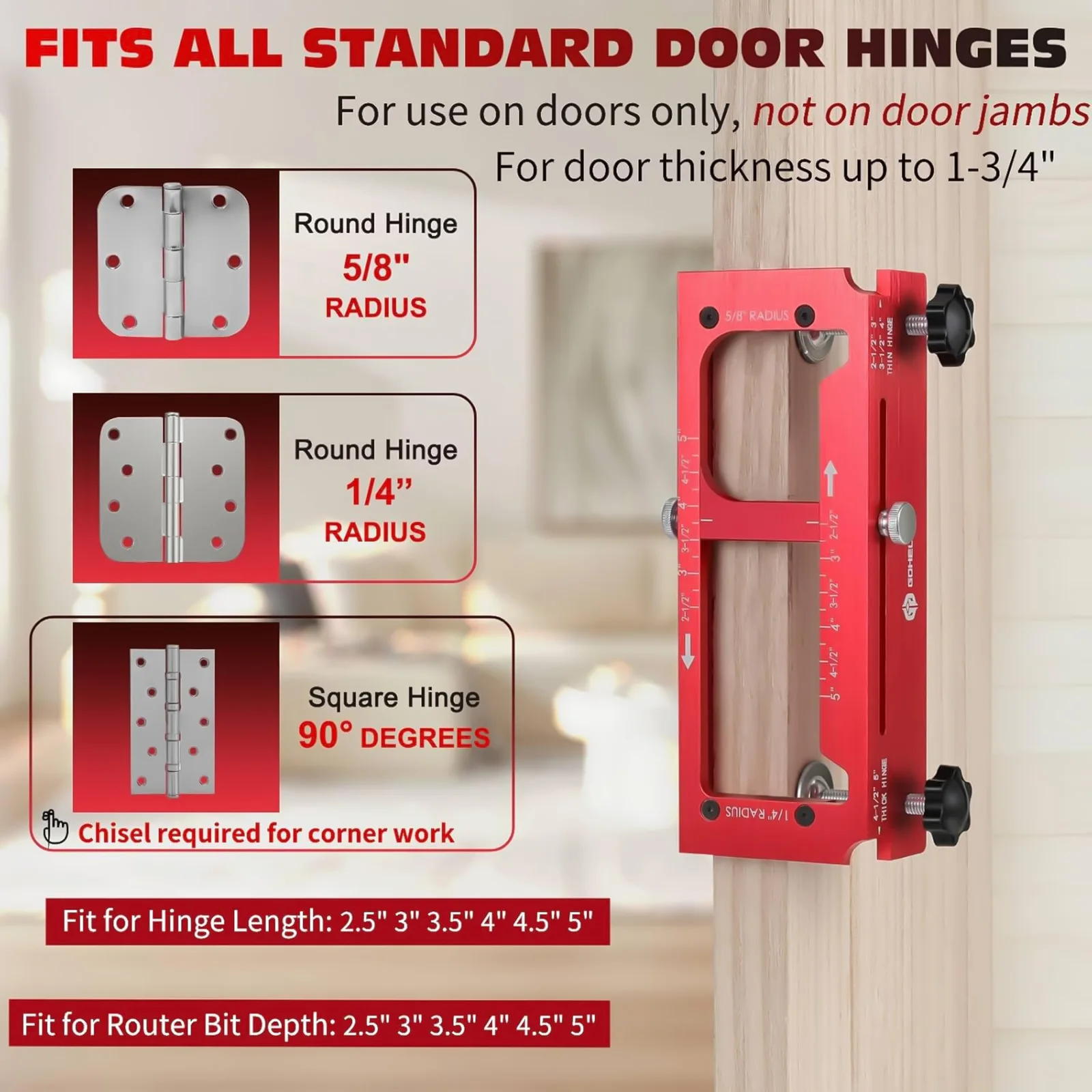 

Door Hinge Jig Aluminum Alloy Door Hinge Template Kit Adjustable Mortise Jig Fits Door Hinges from 2.5" to 5" Easy and Accurate
