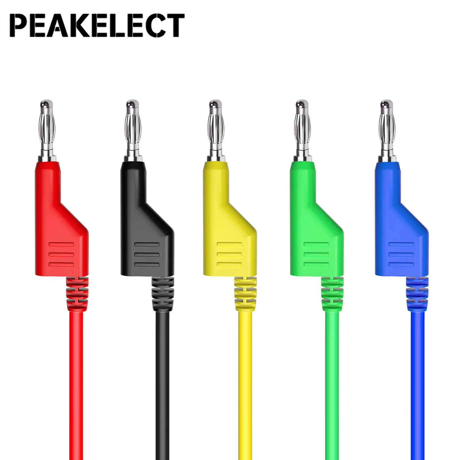 Peakelect-cables de prueba para multímetro, Cable de prueba duradero para multímetro de 1M, 5 piezas, 4mm, enchufe Banana apilable a pinza de cocodrilo de cobre rojo, P1044